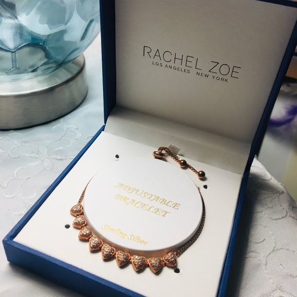 Rose Gold Sterling Silver Heart Adjust Bracelet - Picture 1 of 9